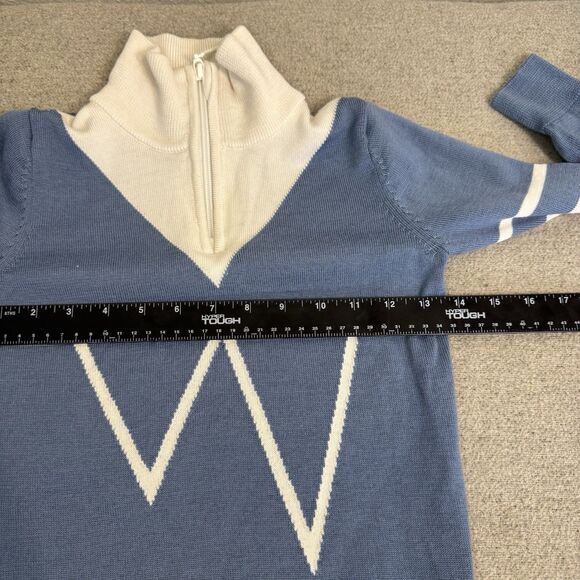 Woolland Norway Juvass Merino Wool Knit Sweater 1/2 Zip Blue Washable Kids 8 - Picture 6 of 9
